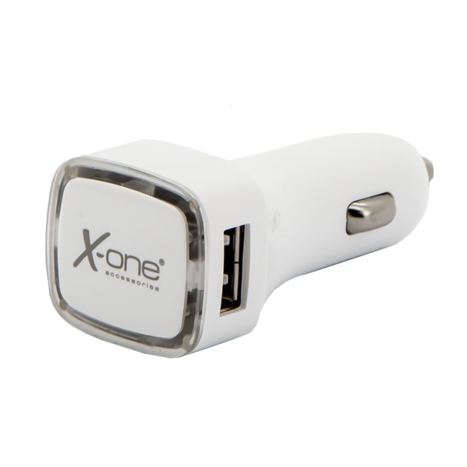 X-One cargador coche 2x USB 2.1A (laterales) Blco
